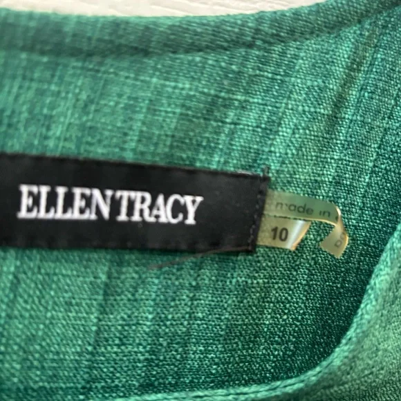 Ellen Tracy Elegant Green Sleeveless Belted Dress Size 10 - Picture 7 of 16